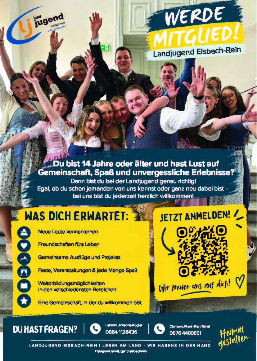 Landjugend Eisbach-Rein: Junge Leute mit Händen in der Luft, die Freude und Gemeinschaft ausstrahlen.